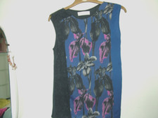 Blue Pink Blouse Top 8 10 Zara, round neck, sleeveless, long length, floral fron