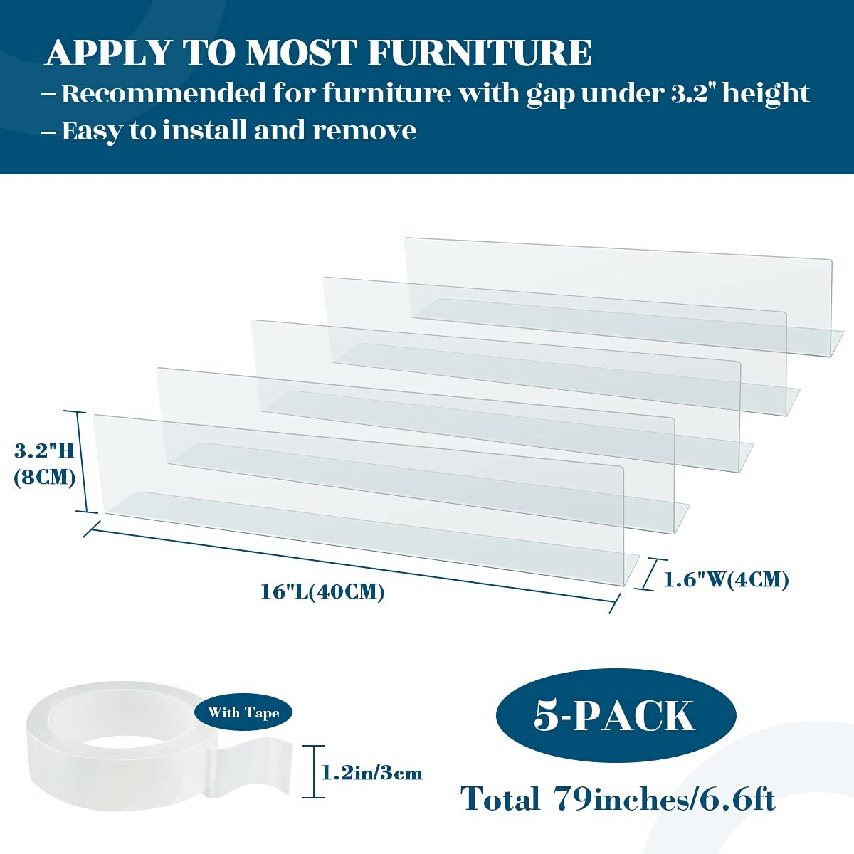 Under Couch Blocker for Pets Gap Bumper Toy Blockers for Furniture Stop