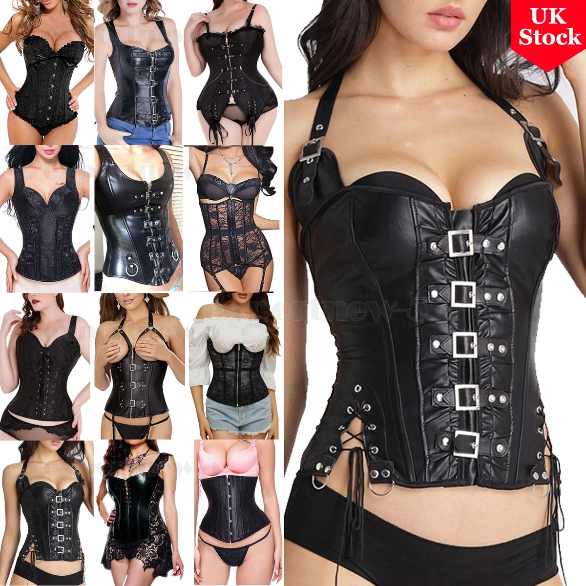 Sexy Women Black Lace up Corset Bustier Top Shaper Basque Dresses Plus Size 6 24