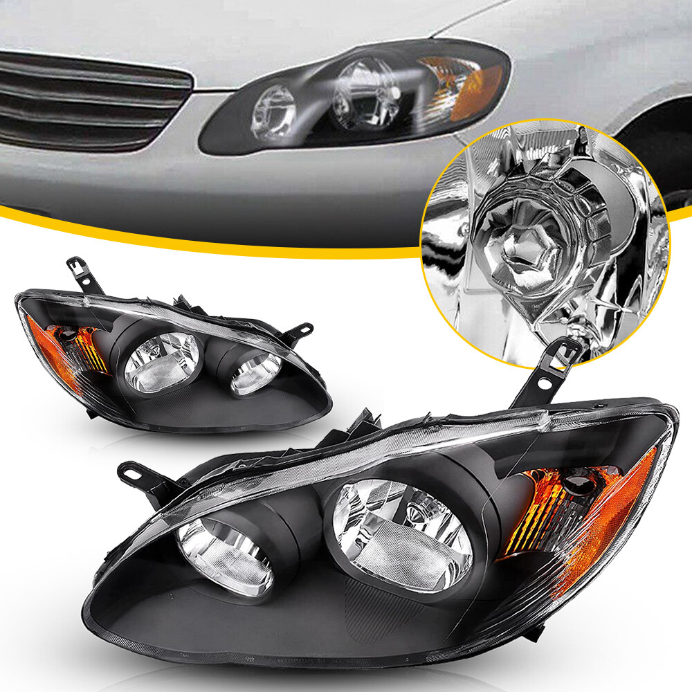 2003-2008 Toyota Corolla CE LE Sedan Black Housing Headlights Pair USA