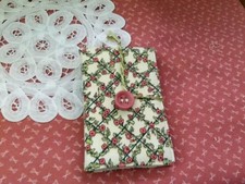 Handmade Needle - Pin Holder - Rose With Vine Print - Button Closure - New