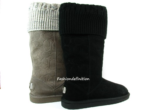 Nuevas mujeres Coach Georgia Firma Grabado Gamuza Botas De Invierno Zapato  Negro Gris | eBay