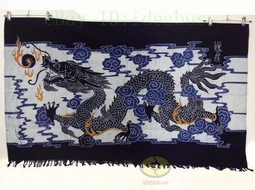 Chinese Loong Folk Handmade Art Decor Wall Hanging Batik Tapestry-Dragon 33x54"