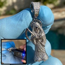 La Santa Muerte Moissanite Solid 925 Sterling Silver Grim Reaper Pass Gem Tester