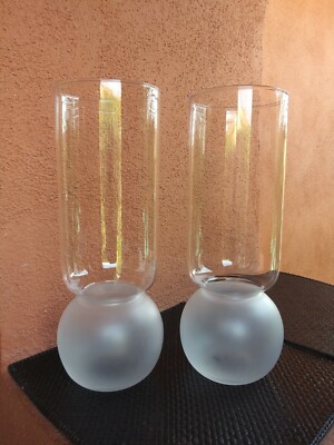 HUDSON GRACE VASE MID CENTURY MODERN VASE CLEAR FROSTED GLASS SET OF TWO