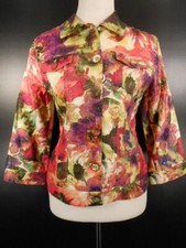 Beautiful Women's Size 0 Chico's Pink Floral Design LS Button Blazer Jacket