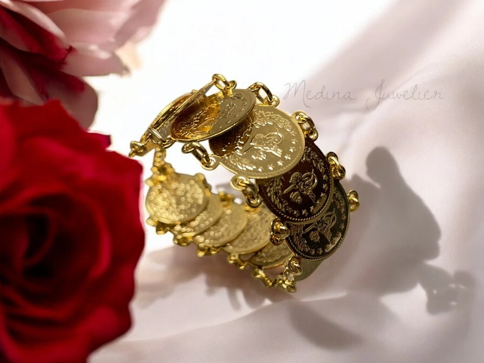 Ceyrek Bileklik Tugra Münzen Armband Altin Para Bilezik 22 Ayar Altin Kaplama - Bild 4 von 4