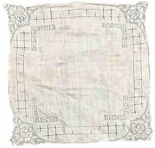 Vintage Cotton Handkerchief Ivory Lace