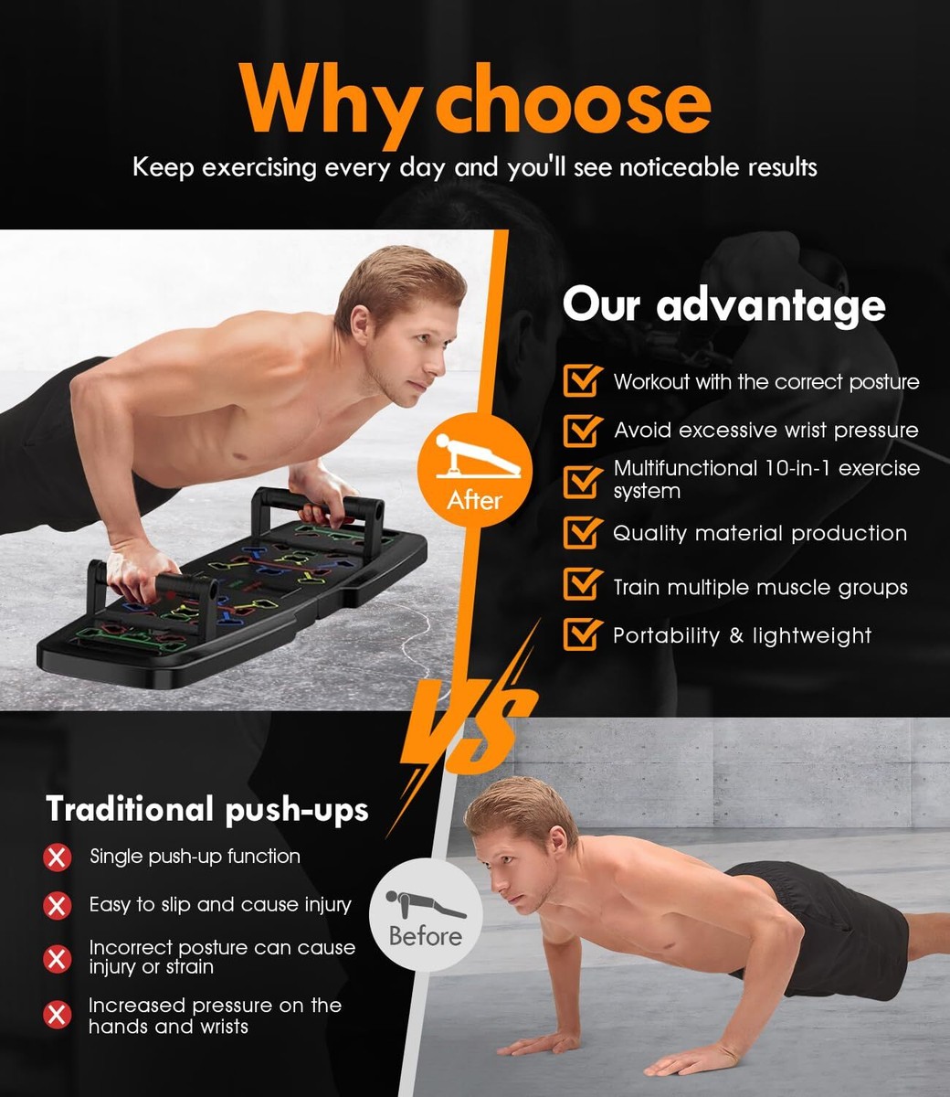 BOOSTEADY Kit Push Up 27 En 1 – Planche De Pompes Pliable + Bandes Élastiques + Roue AB + Barre Pilates, Muscu à Domicile