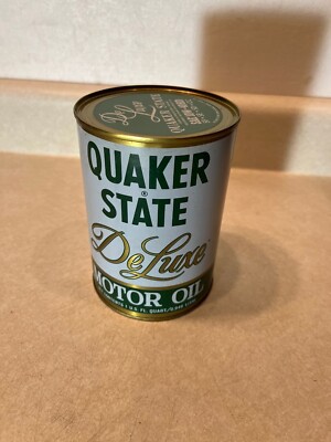 Vintage Tin Can- Quaker State DeLuxe Motor Oil 1 Quart .946 Litre Full USA 10W40