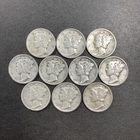 Lot of 10 Mercury Dimes 90% Silver Various Dates Circulated Condition