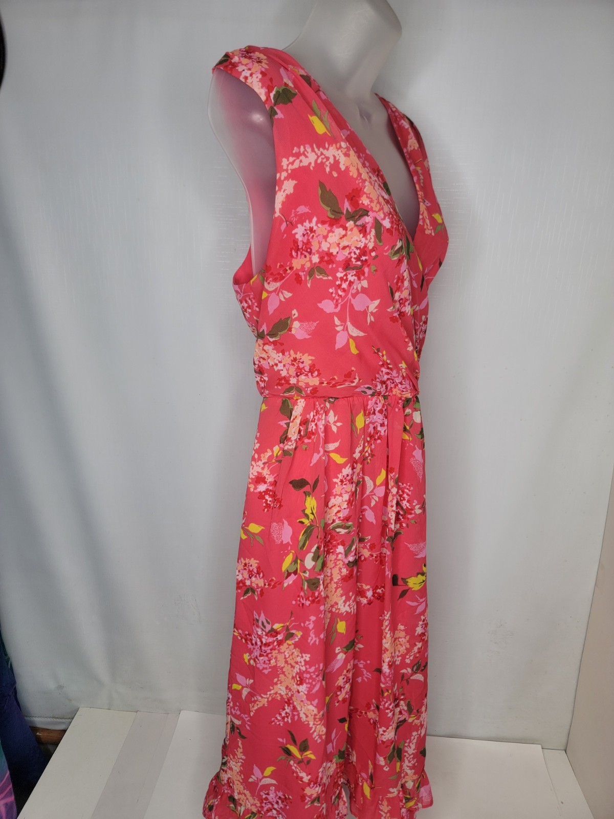 ME George Dress Size 10 Ruffle Sleeveless A-Line Salmon Pink Floral