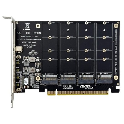 M.2 NVMe SSD To PCI E x16 Host Controller Expansion Card 4 Port Adapter LED