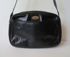 Borsa a tracolla ANGIOLO DEL GABBO vintage in pelle nera baguette made in Italy