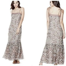 Guess Cream and Brown Tiered Patchwork Poisies Floral Boho Maxi Dress XS