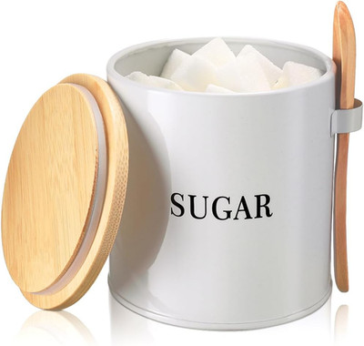 Azucarero De Metal Con Tapa Y Cuchara 17oz Recipiente Blanco Para Cafe Cocina