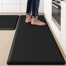 2PCS Cushioned Kitchen Mats Non-Slip Anti-Fatigue Waterproof Black Floor New