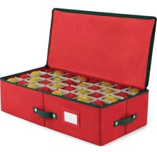 Christmas Ornament Storage Box -Up to 64 Holiday Ornaments with Adjustable Slots