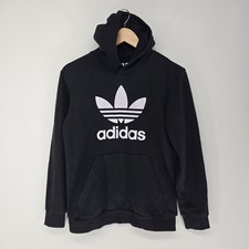 Adidas Trefoil Pullover Hoodie Youth Large L 13-14 Black Hooded Sweatshirt