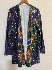 NWOT Festive Mardi Gras New Orleans Light Weight Cardigan Size M/L 1069-76