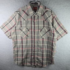 Plains Pearl Snap L Gray Plaid Short Sleeves Mens