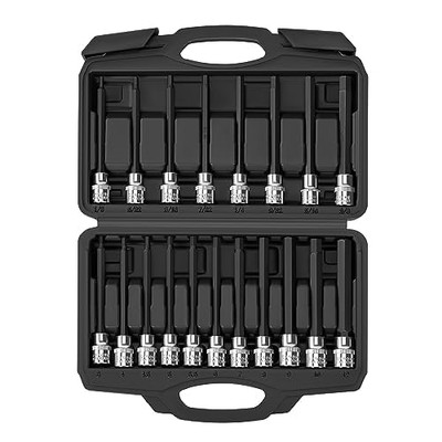 19-Piece 3/8 Inch Drive Extra Long Allen Hex Bit Socket Set Standard SAE 1/8''...