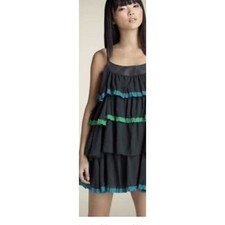Marc by Marc Jacobs Black Tiered Ruffle Strappy Dress Size 0 Neon Trim