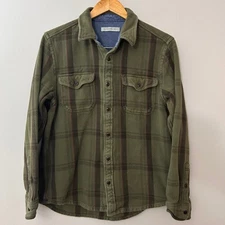 Outerknown Mens Large Heavy Flannel Blanket Shirt Jacket Green Brown Plaid