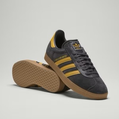 adidas Gazelle Manchester United Black Yellow Gum Suede Low Top Sneakers