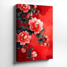 Wall Art Red Floral Peony Canvas Print Pink Flowers Botanical Decor Poster Print