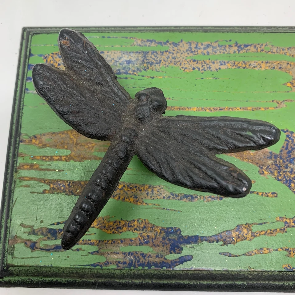 Gancho de pared artesanal libélula hierro fundido sobre madera abrigo cartera sombrero casa de campo Foto 2 de 4