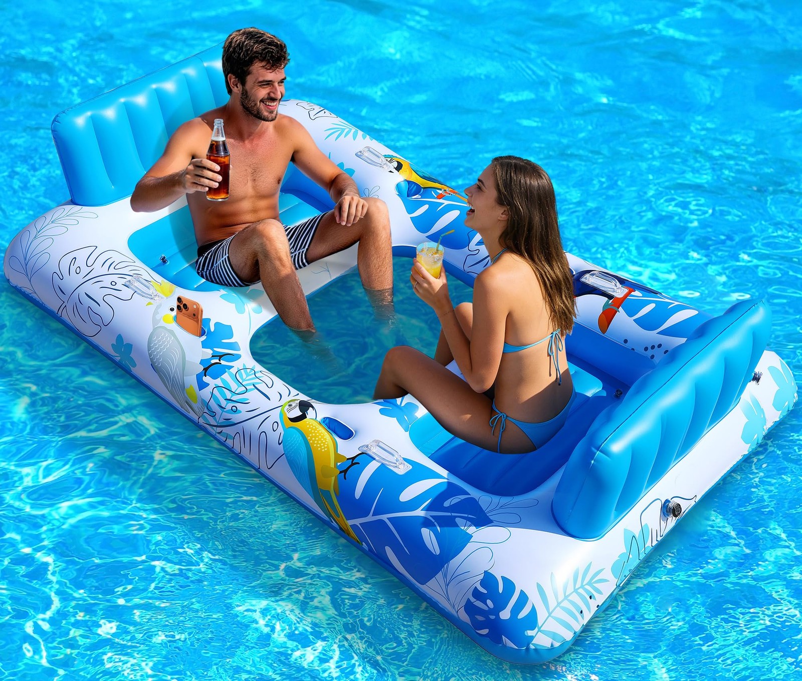 Matelas gonflable de piscine pour 2 personnes bleu en PVC épais 220x110cm