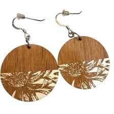 Wooden Round Sunflower Earrings