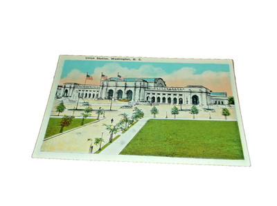 1910's WASHINGTON UNION STATION PRR B&O UNUSED LINEN POST CARD