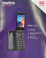 @ Metro by T-Mobile TCL T440W Flip4 (Flip 4) 5G 32GB Gray Flip Phone 🆕