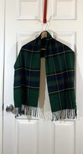 Courtelle VTG Plaid Scarf Deep Green W/Blue Red  Yellow Fringe 28  Rectangular