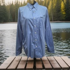 CHAPS SZ LARGE Blue Dress Shirt Easy Care Cotton/Poly Button-Up Long Sleeve 