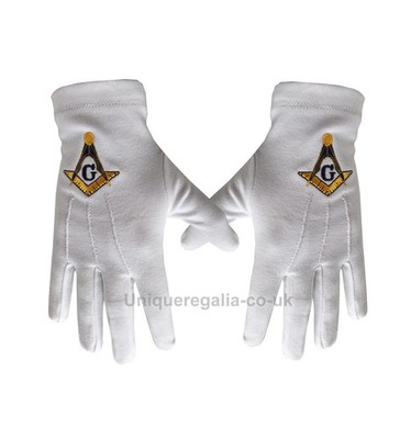 Freimaurer weißer Baumwollhandschuh mit quadratischem Kompass und G BT041