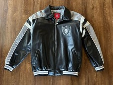 Vintage NFL Raiders Leather Jacket Full Zip BIG Logo Embroidered Mens XL
