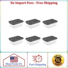 Sterilite 16 Quart Stacker Box, Durable Clear Plastic Storage Bin with Latch Lid