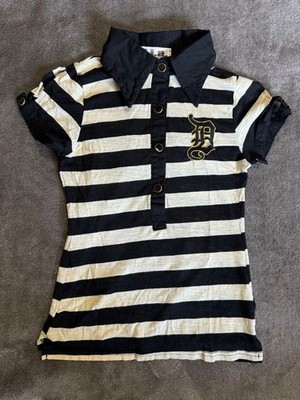 d.i.a. Striped Polo Shirt D Logo Embroidery Black/White Rolled Sleeves