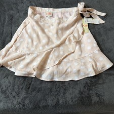 New GB Girls Wrap Skirt S Peach White Polka Dot Ruffled Hem Lined