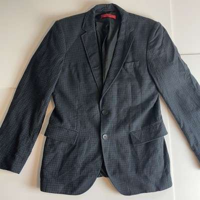 Hugo Boss Herren Blau Kariert 100% Wolle Zwei Knopf Aikos Anzug Blazer Sakko Größe M