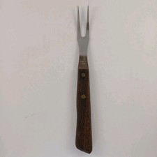 Vintage Serving Meat Carving Fork Wood Handle Stainless Steel Made In USA 9.5”