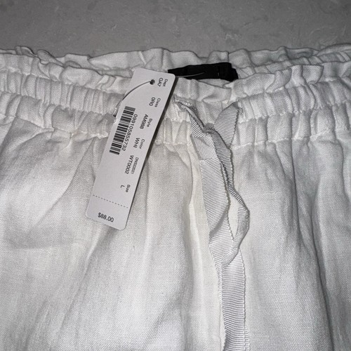 NWT J.Crew Pant Linen Wide Leg Large AM988 White Drawstring Waist Cropped - Picture 4 of 5