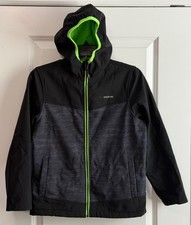 Free Country Boys XL 10/12 Black Gray Softshell Hooded Jacket Fleece Lined