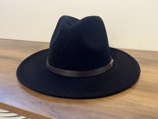 BLACK WESTERN WIDE BRIM FEDORA WOMENS COWGIRL HAT RODEO RANCH PINCH FRONT STYLE