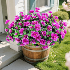 12 Bundles Artificial Flowers for Outdoors, Fake Silk Azalea Flowers Bouquet Rea