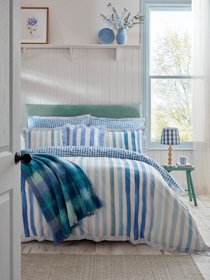 Bluebellgray Sunday Streifen 100 % Baumwolle 200 Fadenzahl Bettbezug Set-blau