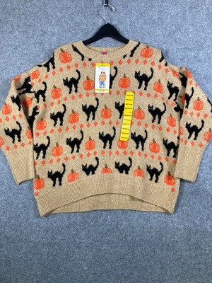 Vince Camuto Pullover Halloween Sweater Womens Medium Tan Knit Crew Neck NWT